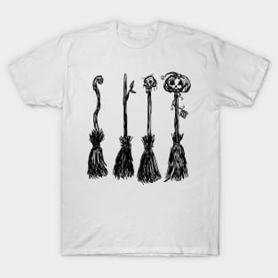 Sketchy Halloween Witchy Broomsticks T-Shirt